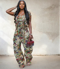 Rose Print Pants Overalls