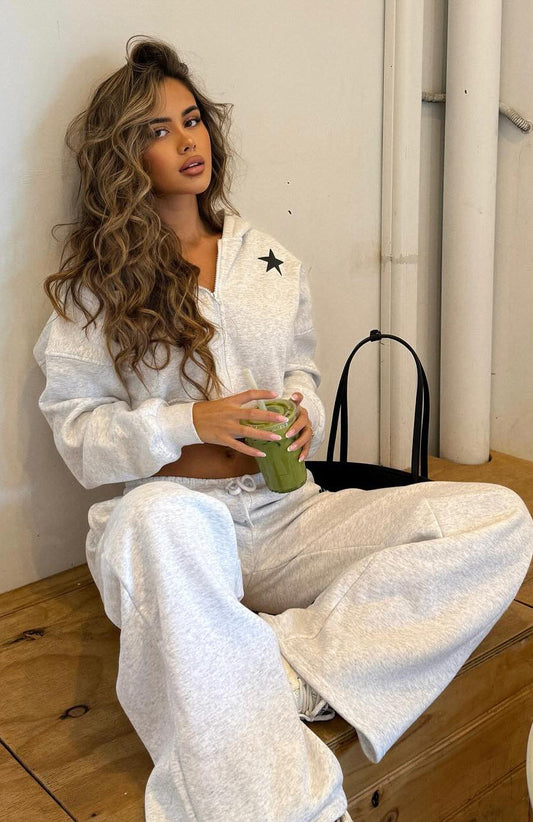 From The Archives Charli Cropped Zip Front Hoodie Grey Marle