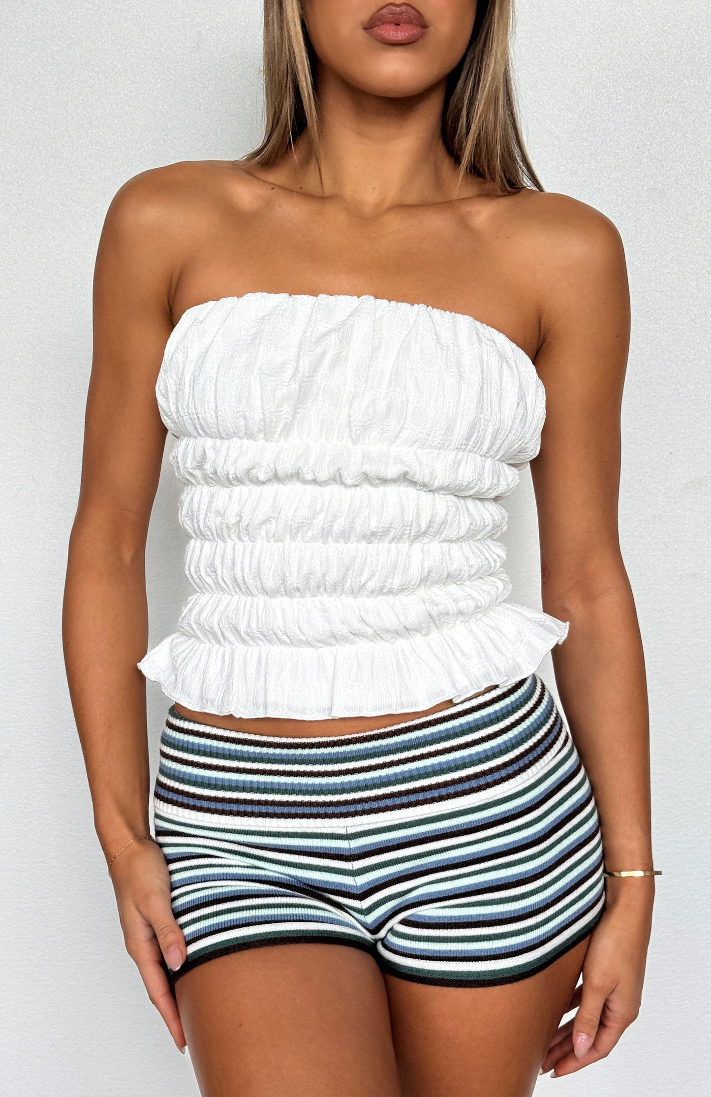 On To Something Strapless Top White