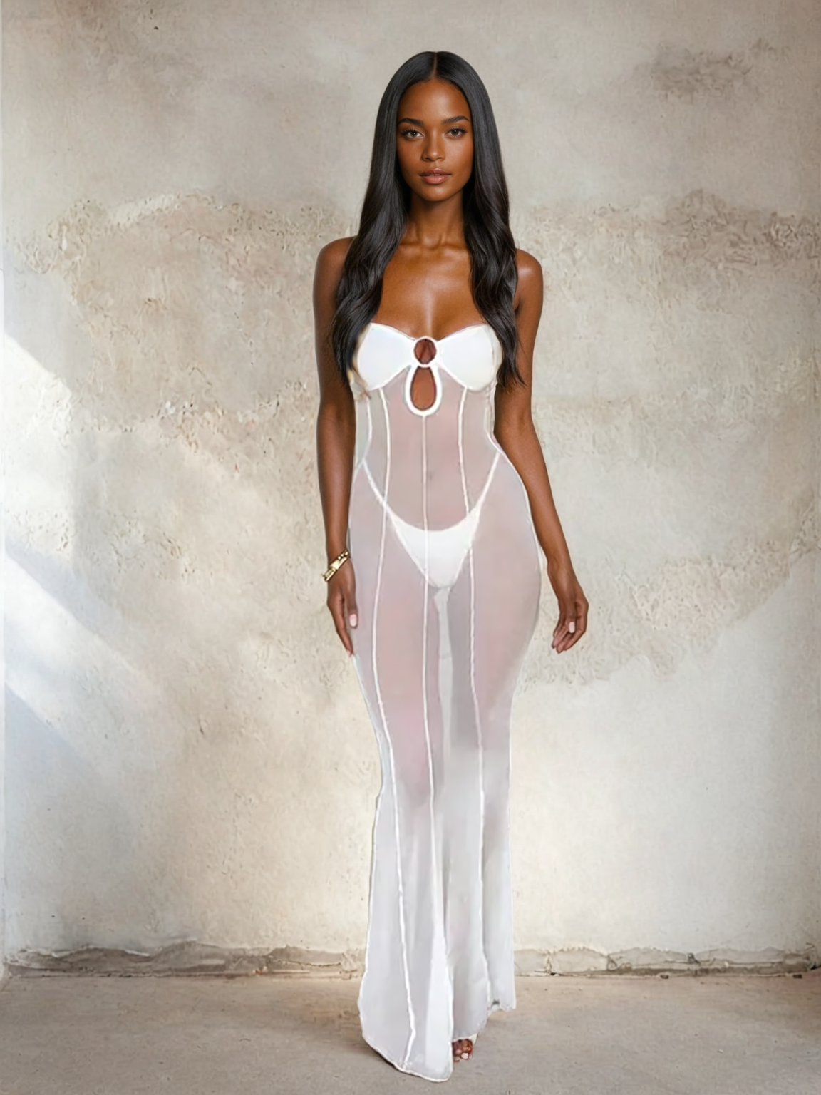 Mesh See through Maxi Long Dress