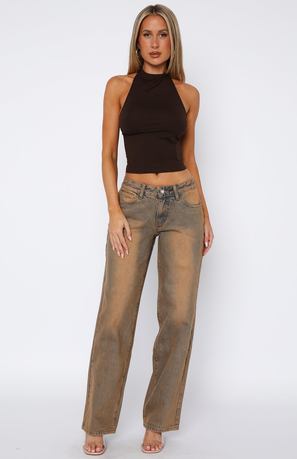 Bring The Style Low Rise Wide Leg Jeans Clay