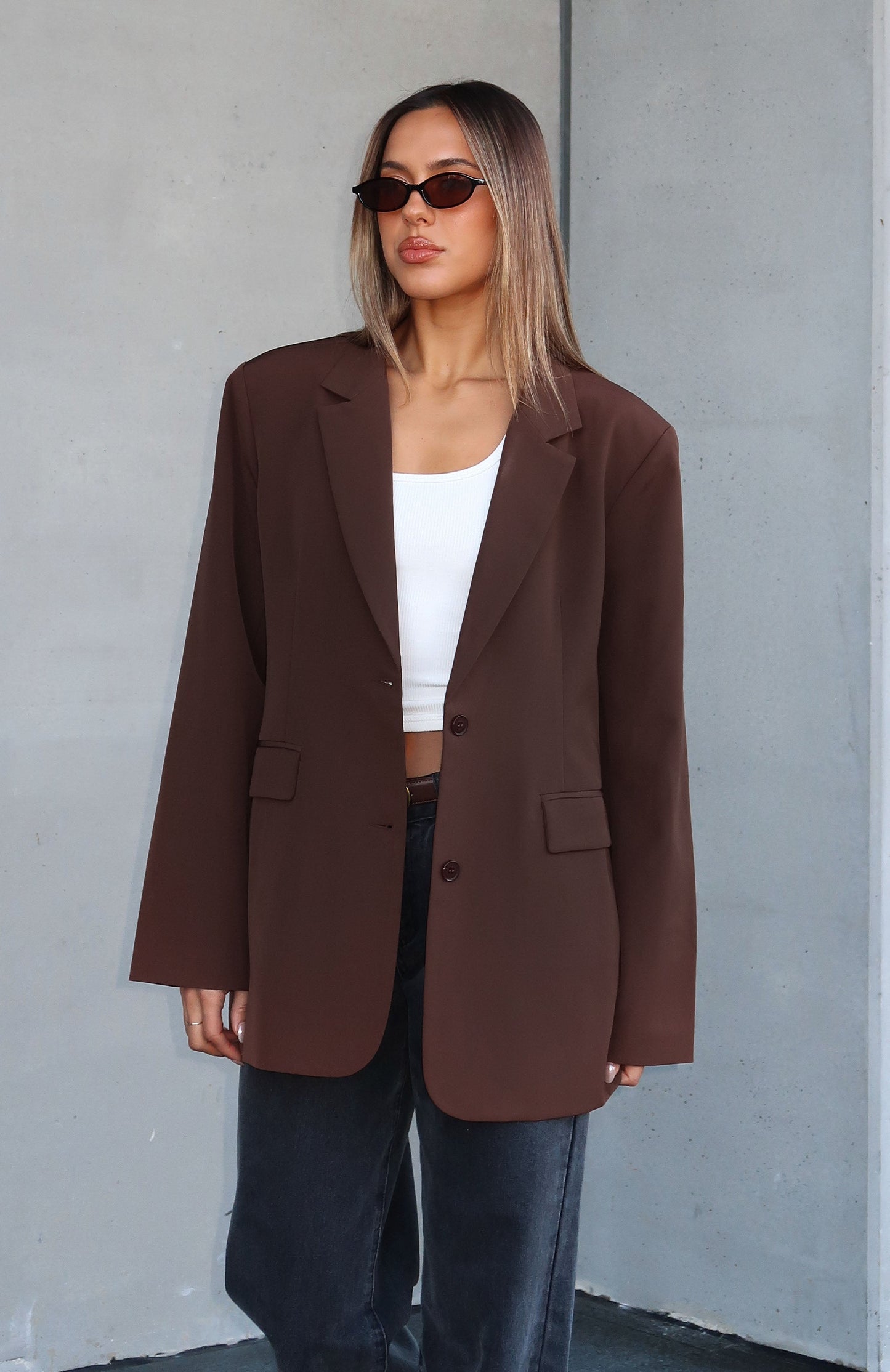 Catch Me Now Oversized Blazer Chocolate