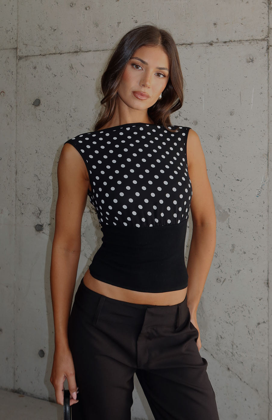 Cherry Charm Top Black Polka Dot