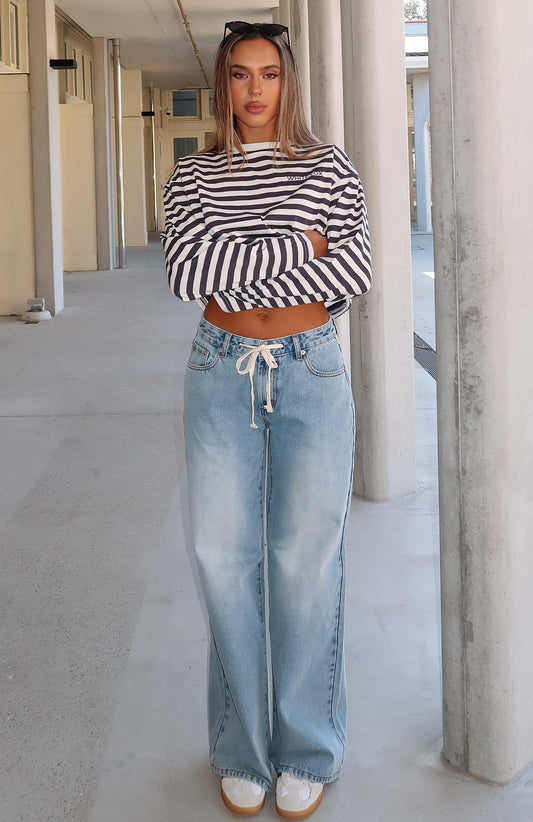 Kendall Mid Rise Wide Leg Jeans Light Blue