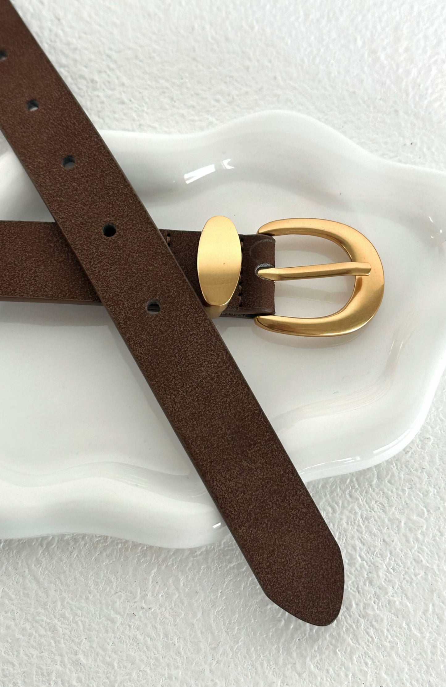Milo Belt Chocolate Faux Suede/Gold