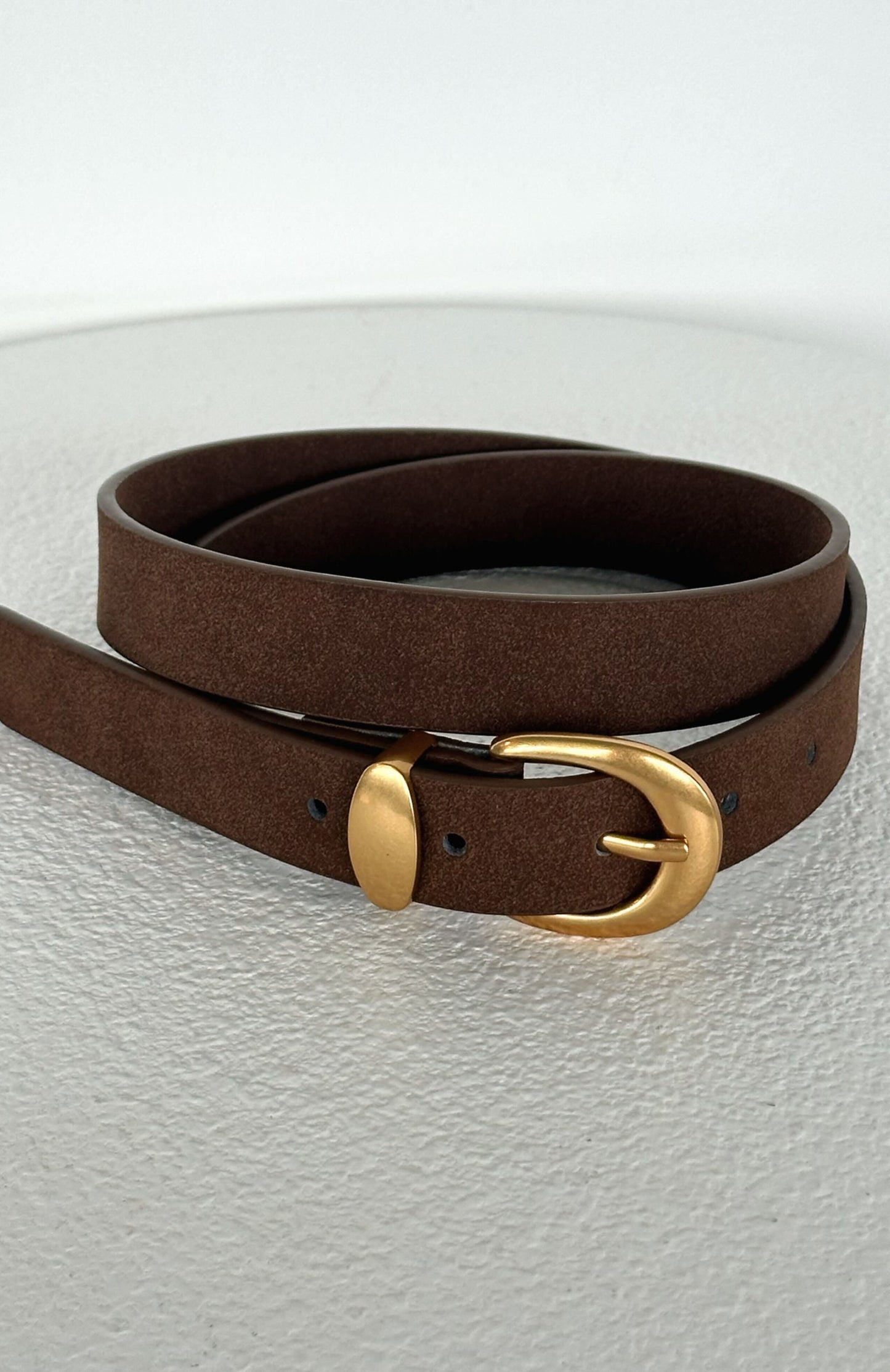 Milo Belt Chocolate Faux Suede/Gold