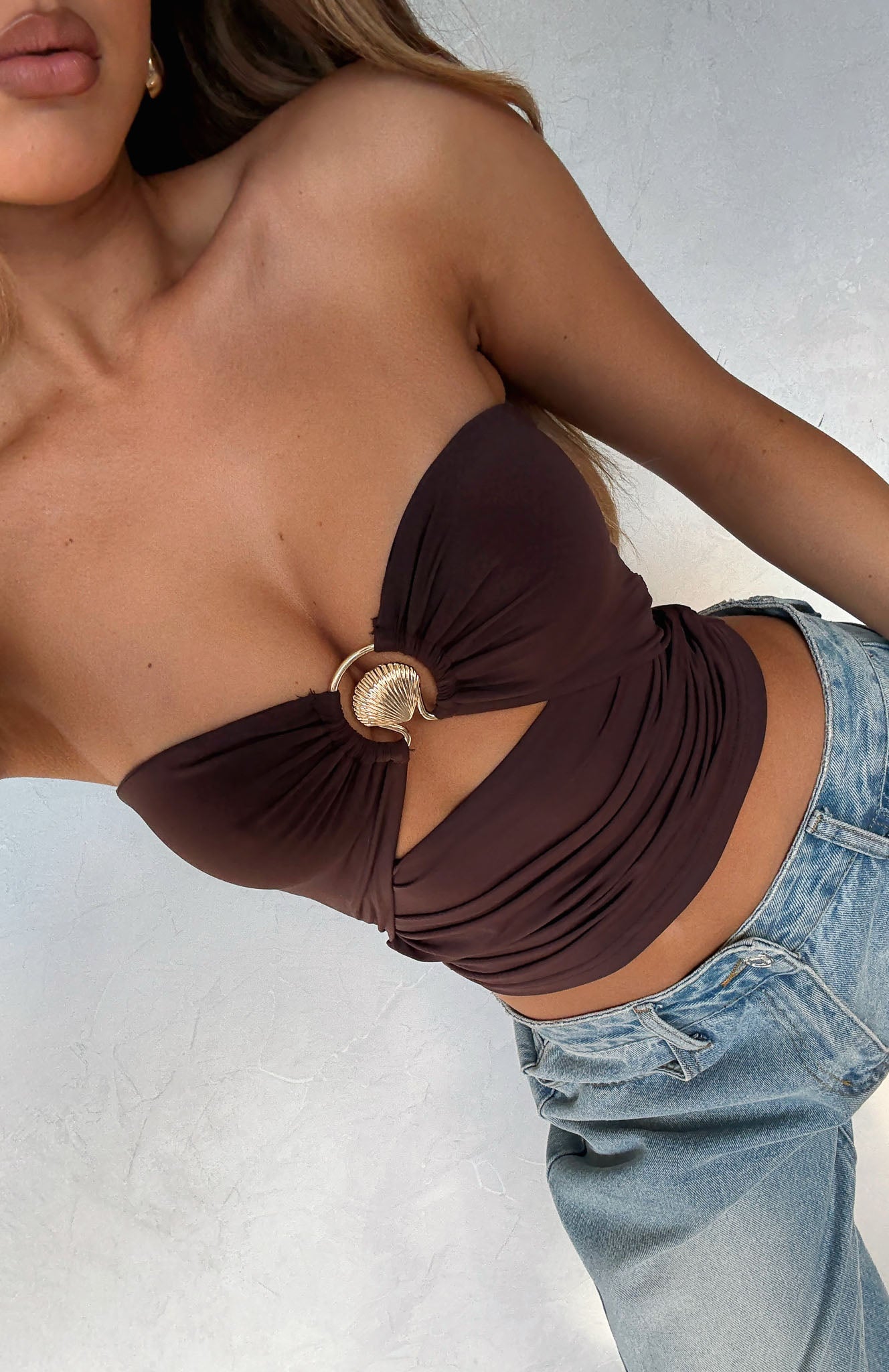 Never Bothered Strapless Top Chocolate