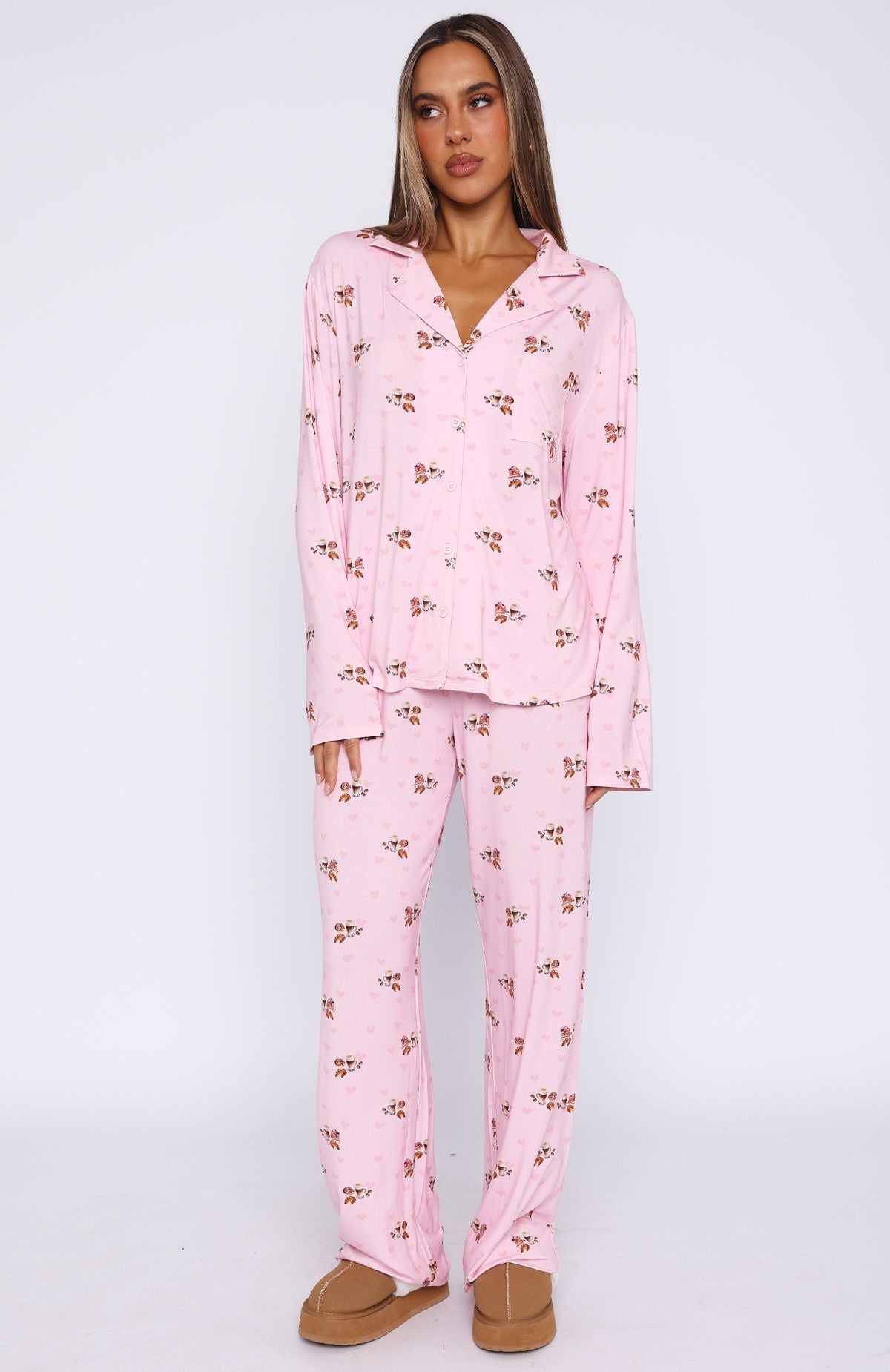 Pillow Talk Printed Long Sleeve Pyjama Set Candy Breakfast
