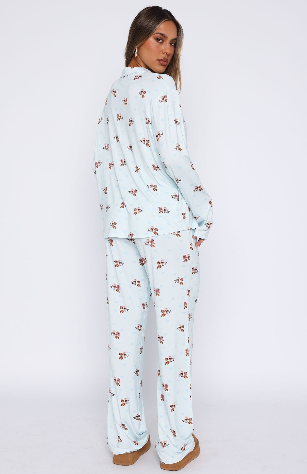 Pillow Talk Printed Long Sleeve Pyjama Set Blueberry Breakfast